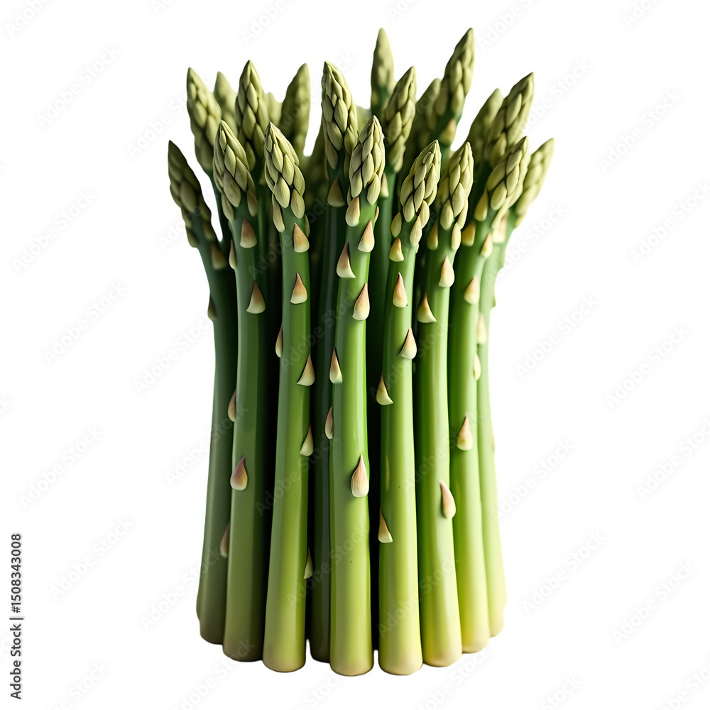Poster a close up shot of a bundle of green asparagus spears against a stark black background in a studio s