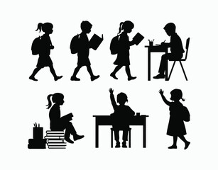 School Children Silhouette Collection on a White Background
