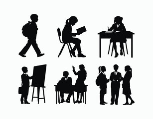 School Day Activities Silhouette Vector Collection