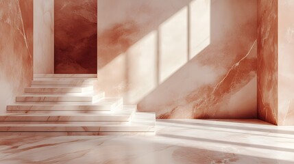 Empty staircase in a modern, minimalist interior design.