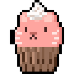 Cartoon Pixel Cupcake Cat Character