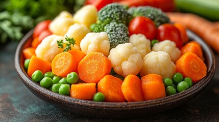 Colorful mix of carrots, peas, and cauliflower promoting healthy eating and nutrition