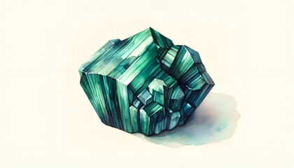 Illustration of malachite in watercolor style. Unique green malachite. Green rough stone . Multi-layered stone