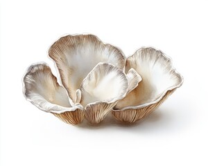 Watercolor Oyster Mushrooms: Six Small Fungi on White