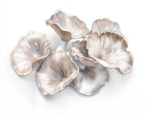 Watercolor Oyster Mushrooms: Six Small Fungi on White
