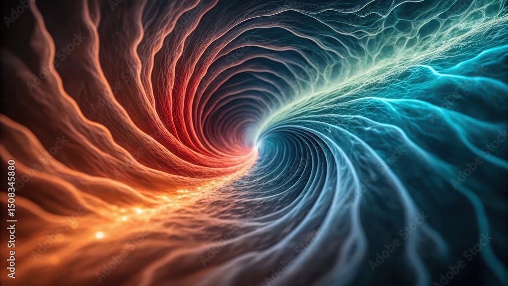 Poster vivid abstract tunnel with swirling blue and orange energy lines, creating a dynamic sense of depth 