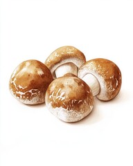 Gouache Porcini Mushrooms: Six Small Fungi on White Background