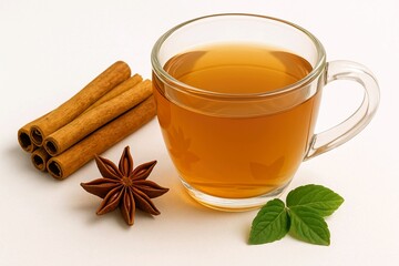 herbal drink made from star anise, cinnamon, and mint. isolated on white