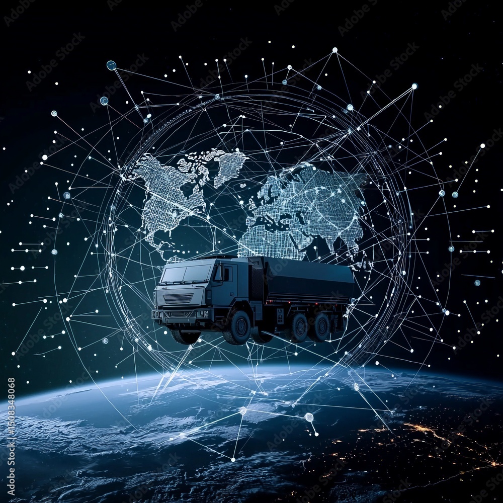 Aufkleber aerial view of satellite communication complex in a global context