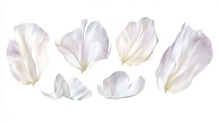 Watercolor: Six Delicate White Flower Petals on Clean Surface