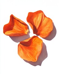 Gouache Art: Four Vibrant Orange Flower Petals on White