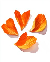 Gouache Art: Four Vibrant Orange Flower Petals on White
