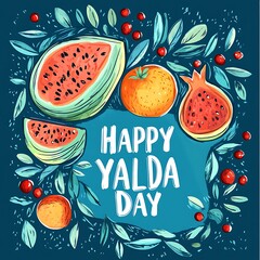 Colorful fruit illustration for happy yalda day celebration.