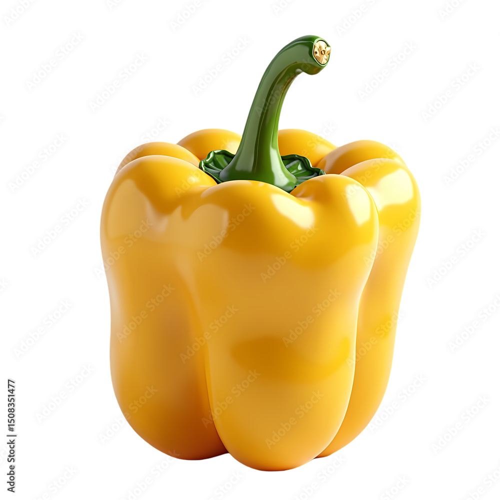Poster a single yellow bell pepper with a green stem isolated on a black background in a studio setting iso