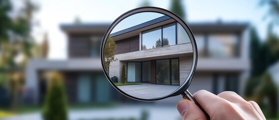 Modern house viewed through a magnifying glass.
