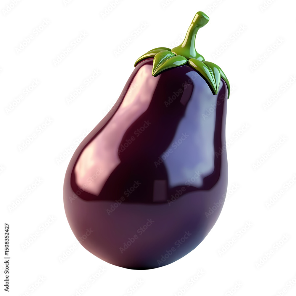Poster a single shiny eggplant with green stem isolated on a black background in a studio setting shot isol