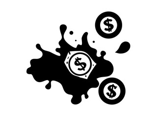 Stylish Loose Watercolor Painting Of Coins Dollar Bill Icon