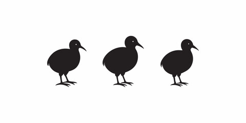 Minimal vector of a Kiwi bird in silhouette style. Perfect for use in environmental posters, country-themed designs, or animal clipart collections.