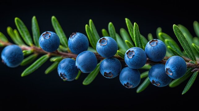 Blue berries on branch macro photography