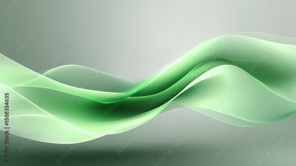 Poster soft green waves flow gracefully across a smooth background, creating a serene and modern abstract d