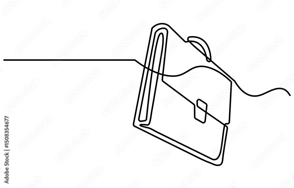 Fototapete suitcase working bag one line art drawing. continuous outline briefcase office bag for working, brie