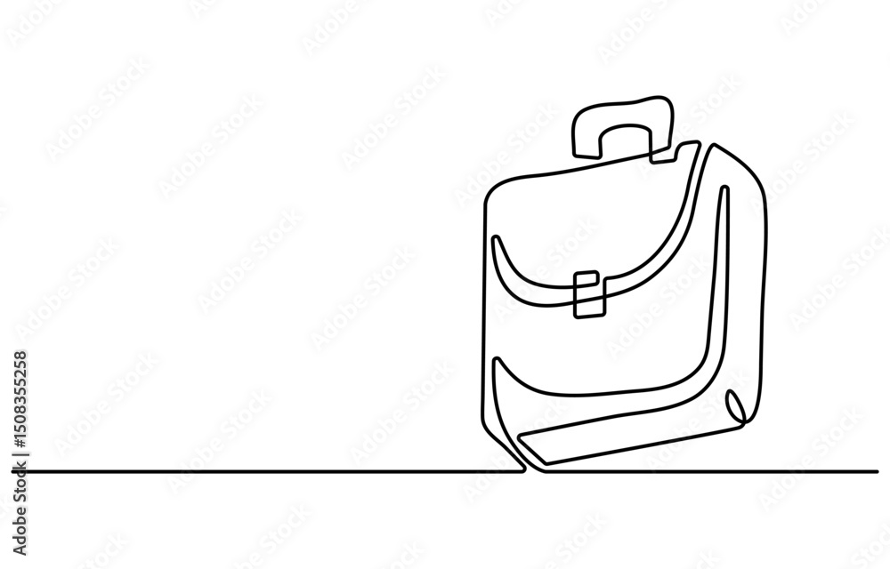 Fototapete suitcase working bag one line art drawing. continuous outline briefcase office bag for working, brie