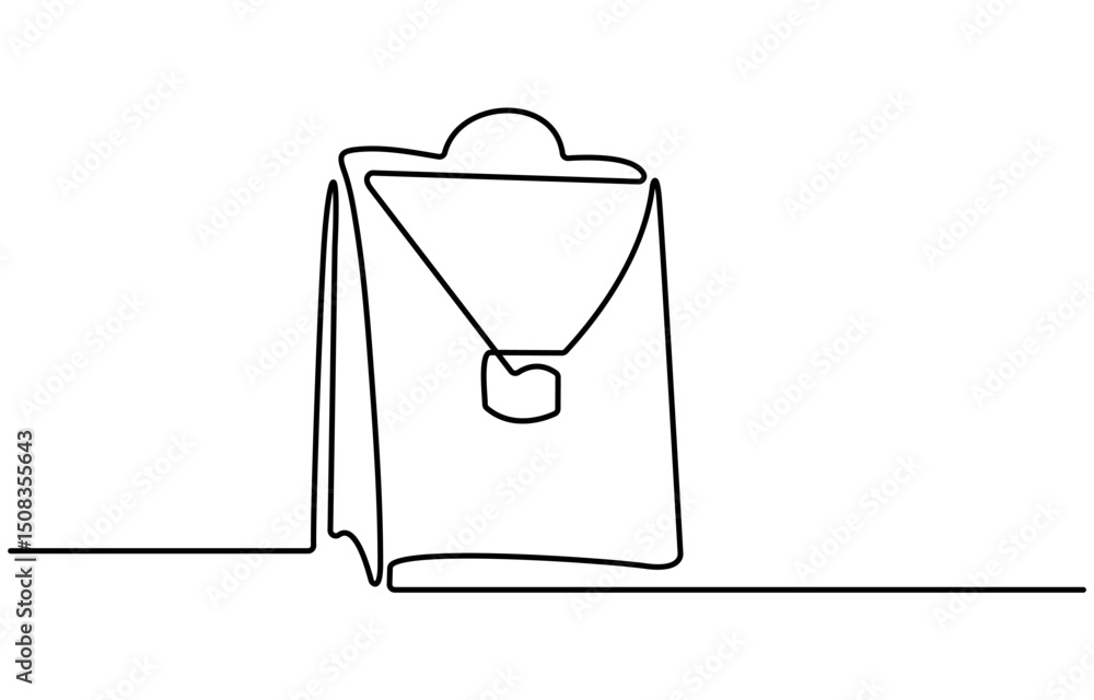 Fototapete suitcase working bag one line art drawing. continuous outline briefcase office bag for working, brie
