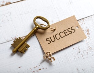 Antique key and success tag