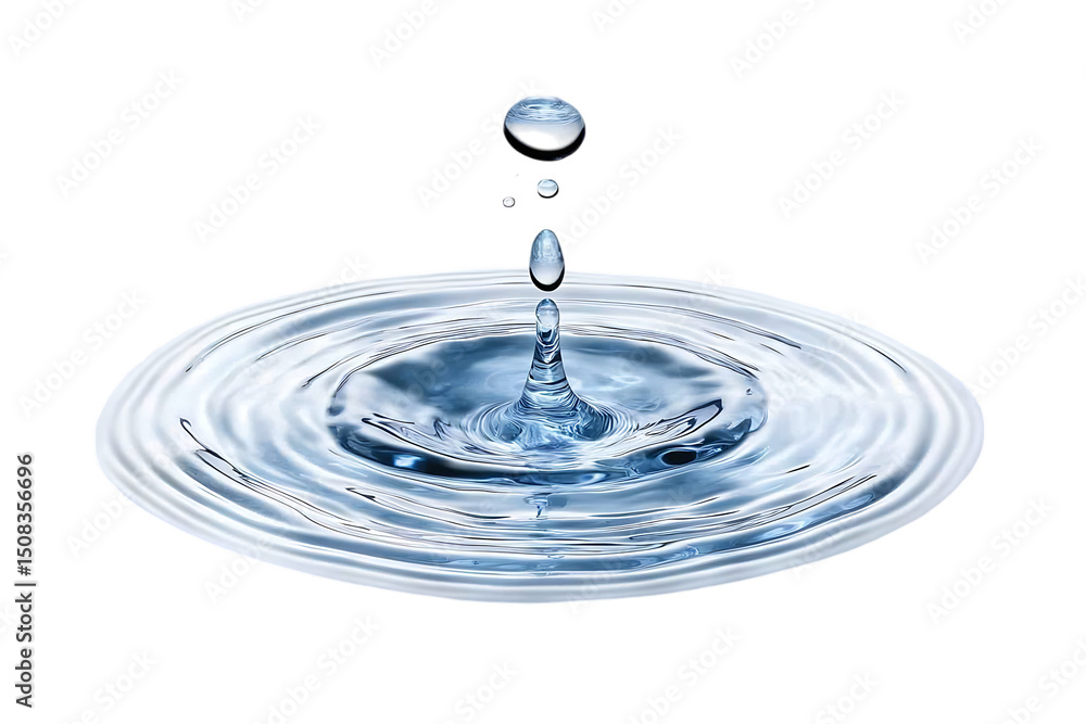 Poster water drop creating ripples in water surface on transparent background