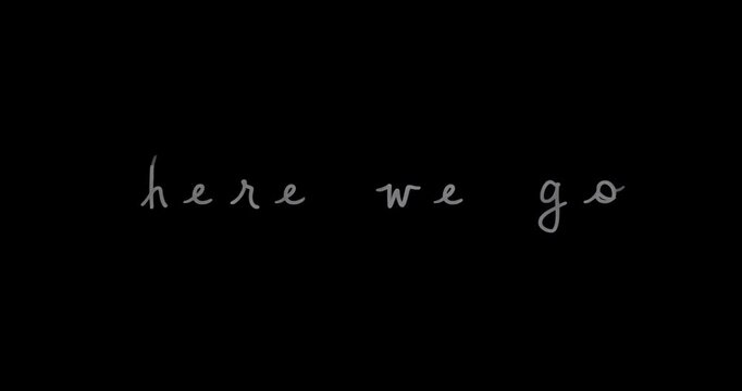 Here we go phrase displayed in white cursive font on a solid black color background image