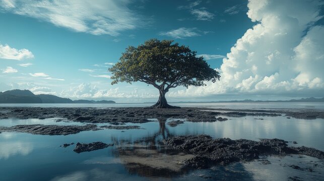 Tuvalu landscape low atolls and Pacific tides beautiful nature view