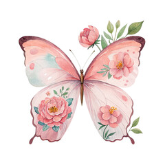 Transparent Butterfly Floral Clipart – Watercolor Nature Elements with Transparent Background