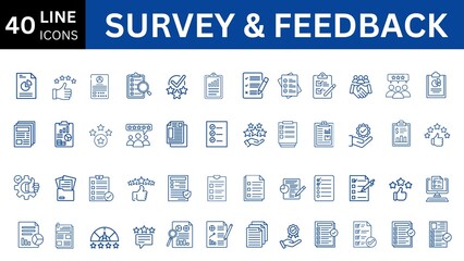 Survey And Feedback editable icon set. Editable stroke. Vector illustration.