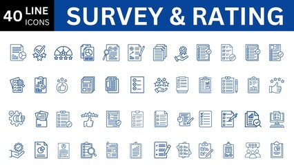 Survey And Rating editable icon set. Editable stroke. Vector illustration.