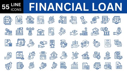 Financial Loan editable icon set. Editable stroke. Vector illustration.