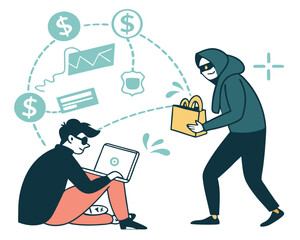 Cyber Theft and Online Fraud Illustration – Digital Crime, Hacking, and Data Breach Concept Art