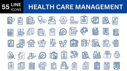 health care management editable icon set. Editable stroke. Vector illustration.