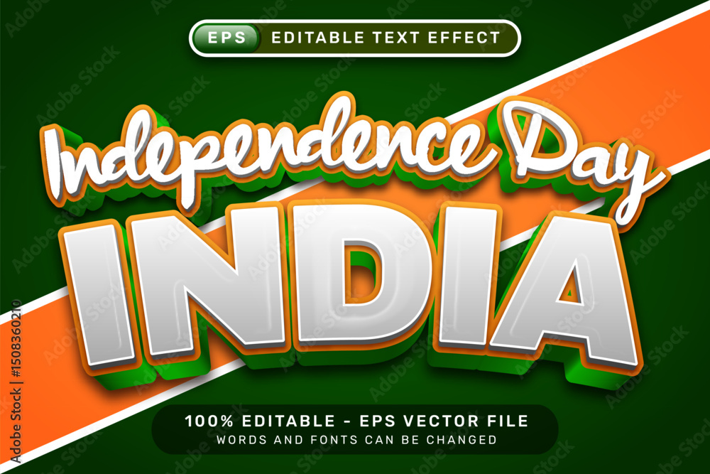 Poster india independence day text effect and editable text effect with indian flag color background
