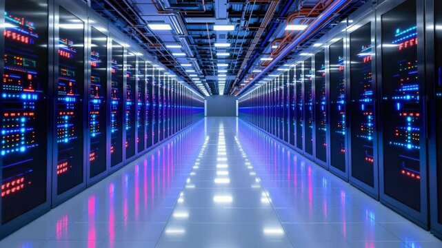 Centre de donn&eacute;es moderne avec superordinateurs, vid&eacute;o