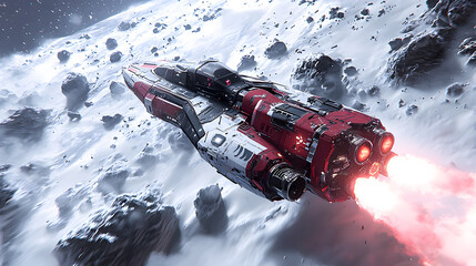 Scarlet spacecraft navigates asteroid field