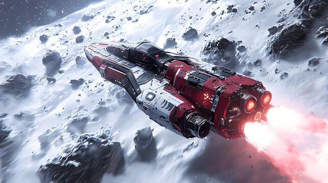 Scarlet spacecraft navigates asteroid field