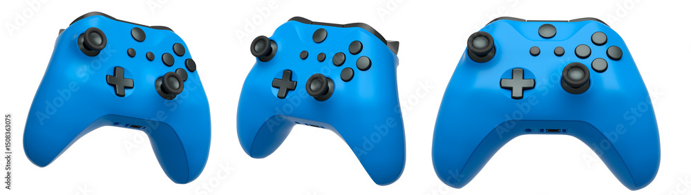 Poster collection of gaming controllers with different colors and designs for gaming enthusiasts isolated o