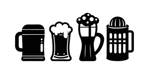 Fototapeta premium Beer Glass and Bottle Silhouettes, Pub & Brewery Vector Icons