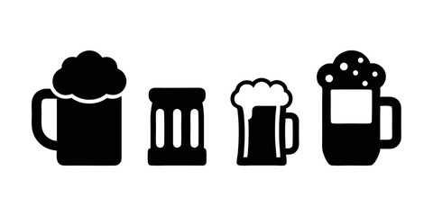 Fototapeta premium Beer Glass and Bottle Silhouettes, Pub & Brewery Vector Icons