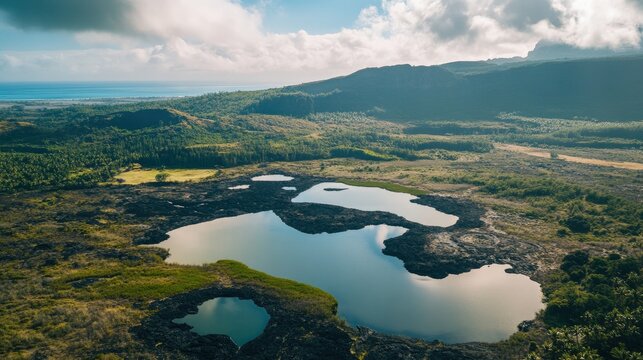 Mauritius landscape volcanic peaks and lagoons beautiful nature view