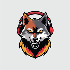 A vibrant illustration of a wolf's head wearing headphones, featuring a fierce expression and bold colors.