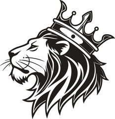 Lion Head Wearing Crown in Silhouette Format