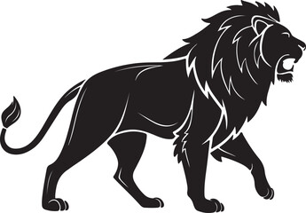 Fototapeta premium Side View of Lion Walking in Dark Silhouette