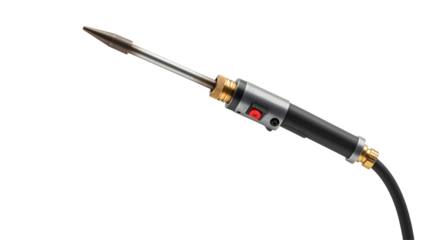 Close-up of a Grey and Black Metal Soldering Tool on a Black Background