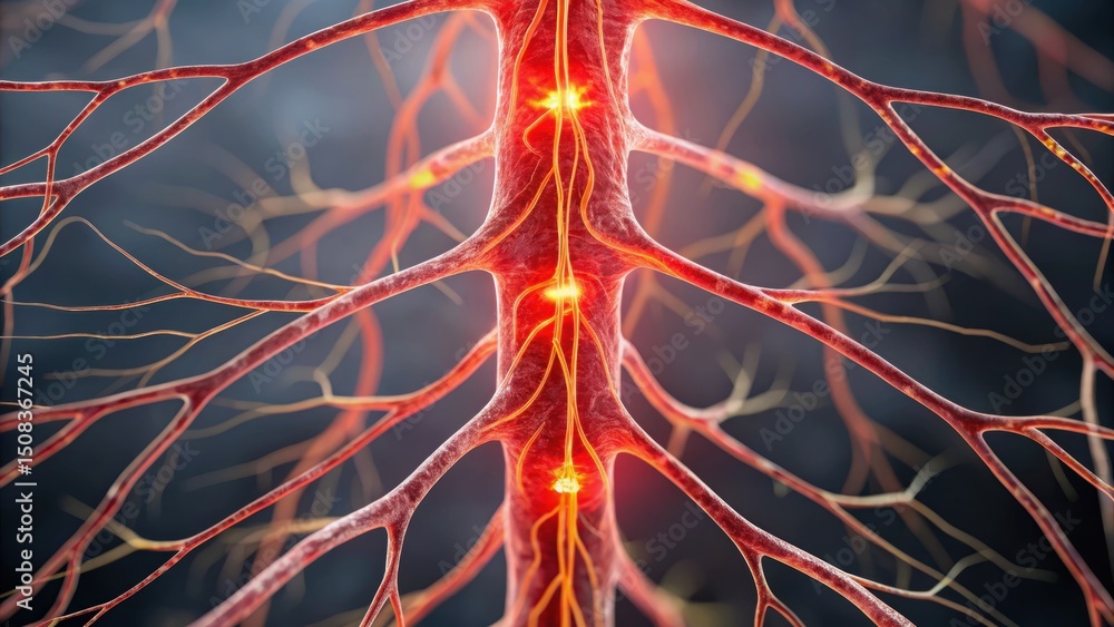 Poster leaky gut concept. visual representation of nerve pathways and connections.